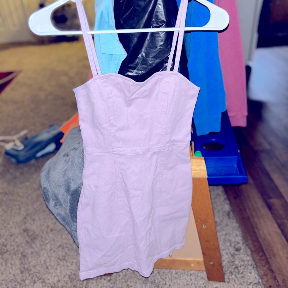 Girls pastel denim spaghetti strap dress